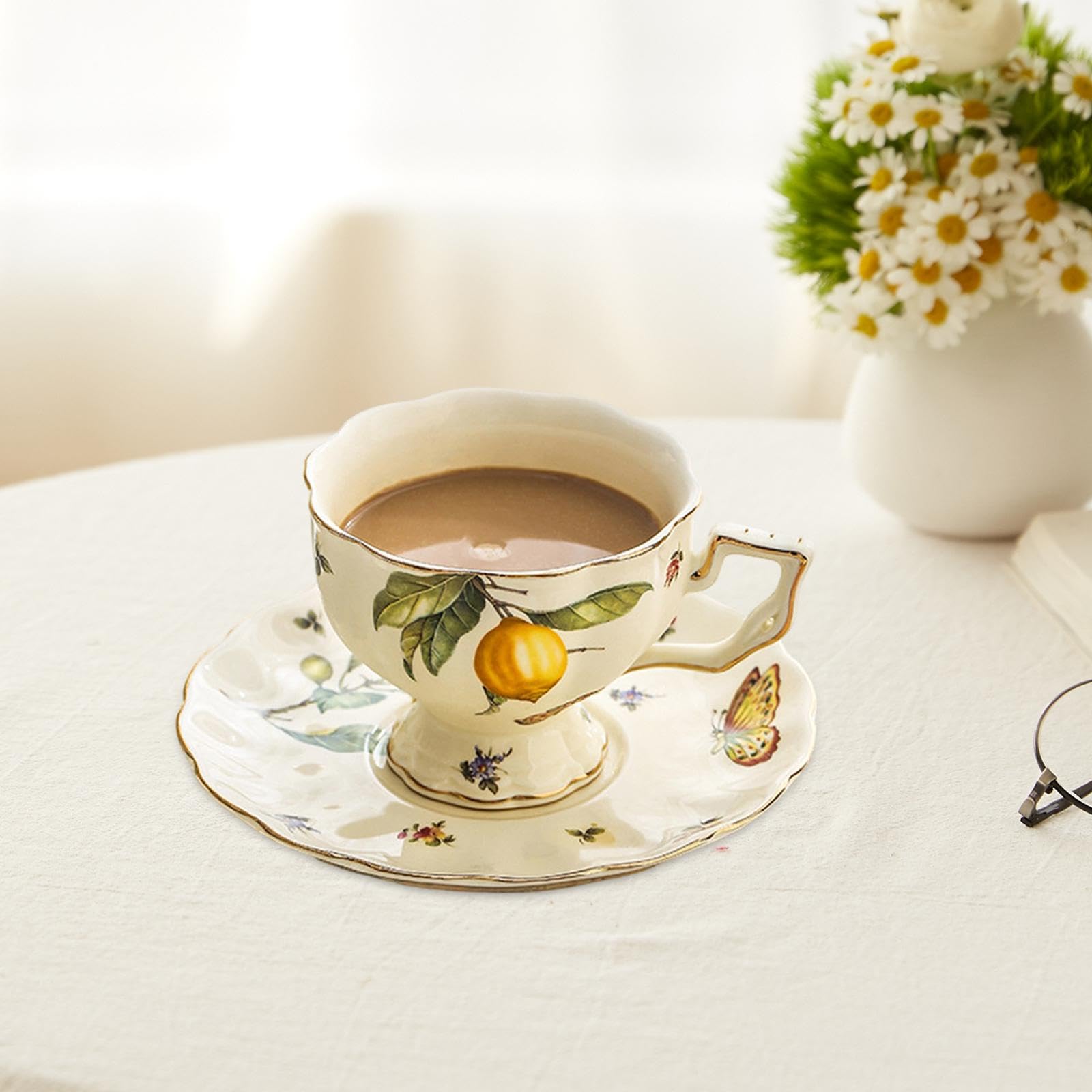 Tazza da caffè in Ceramica con piattino, Tazze da Latte, Accessori creativi, Tazza da caffè Espresso Multifunzionale Decorativa, Ornamento