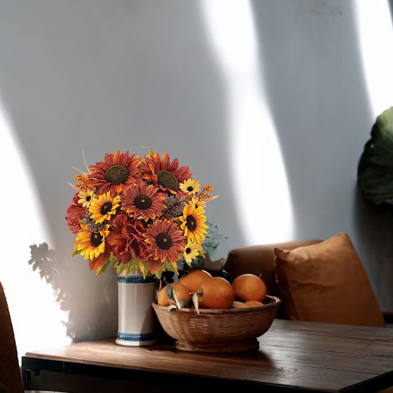 2 fasci di fiori autunnali in seta bouquet con girasoli fiori artificiali ortensie artificiali autunnali composizione floreale arancione finto fiore per casa festa autunno Ringraziamento vaso tomba