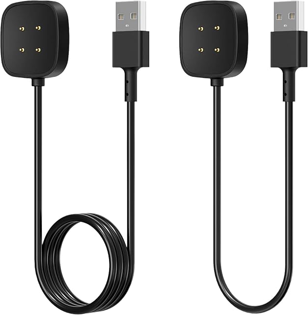 Charger Cable Compatible with Fitbit Versa 4/Versa 3 & Sense/Sense 2 Smartwatch, USB Charging Cord Replacement for Versa 3/4 for Sense/2 Charger, 2 Pack (3.3ft/1ft)