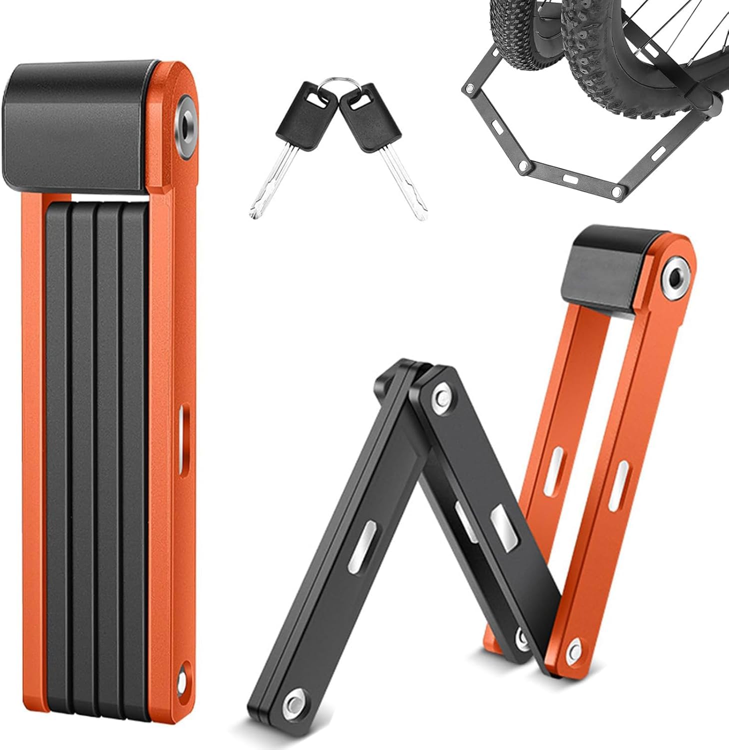 CDHNG Folding Bike Lock for Bianchi Impulso E-Gravel Impulso E-Road Impulso grx 600, Heavy Duty Anti-Theft Bicycle Lock 360° Rotation Combination Bicycle Lock with Keys,Orange