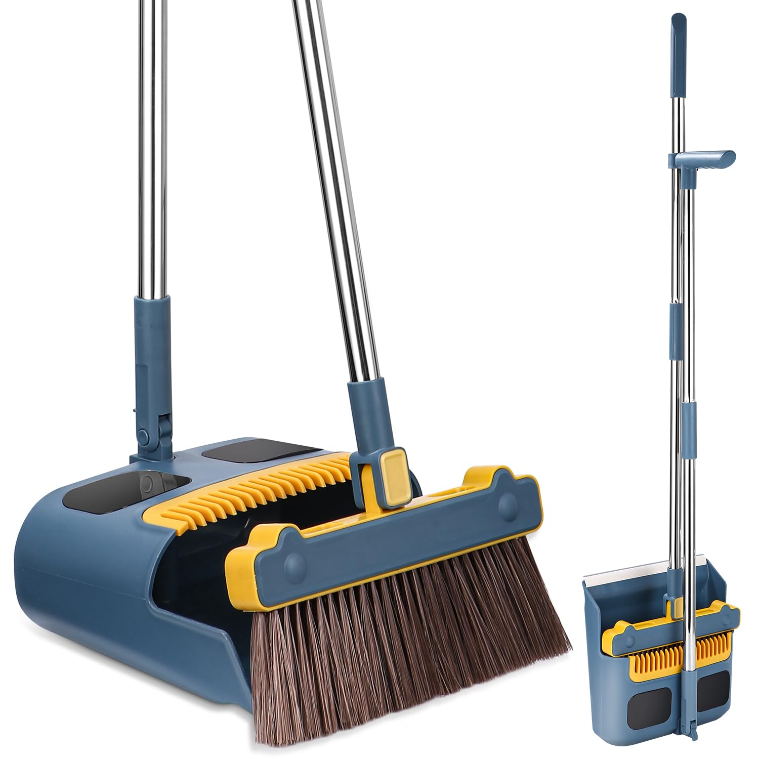 LEAZZLE Escoba y Recogedor Plegable con Mango Largo, Giratorio 180° para Interior Cocina