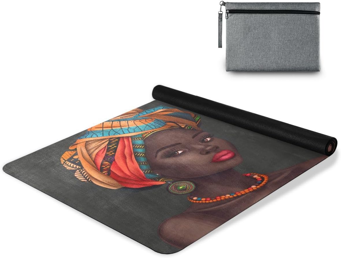 ALAZA Black African Woman Traditional Yoga Mat Non Slip Fitness Exercise Mat, Workout Mat for Yoga, Pilates and Floor Exercises