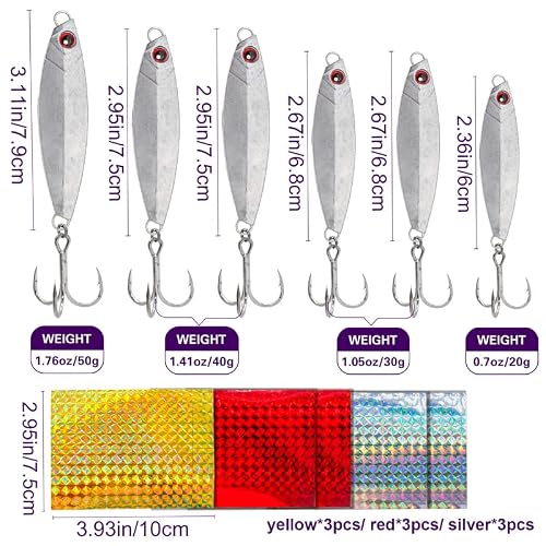 Ghanneey Fishing Jigs Lures Set, Metal Jigging Spoon Kit With Treble Hook And Hot Stamping Foil For Diy Fishing Lure For Bass Tuna Fishing/20G,30G,40G,50G #TOP1