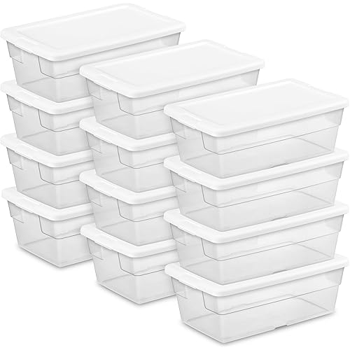 12-Pack 6 Quart Clear Plastic Storage Bins with Snap Lids, Stackable Heavy-Duty Containers for Closet, Bathroom & Office, Over 1 lb 16428012x12