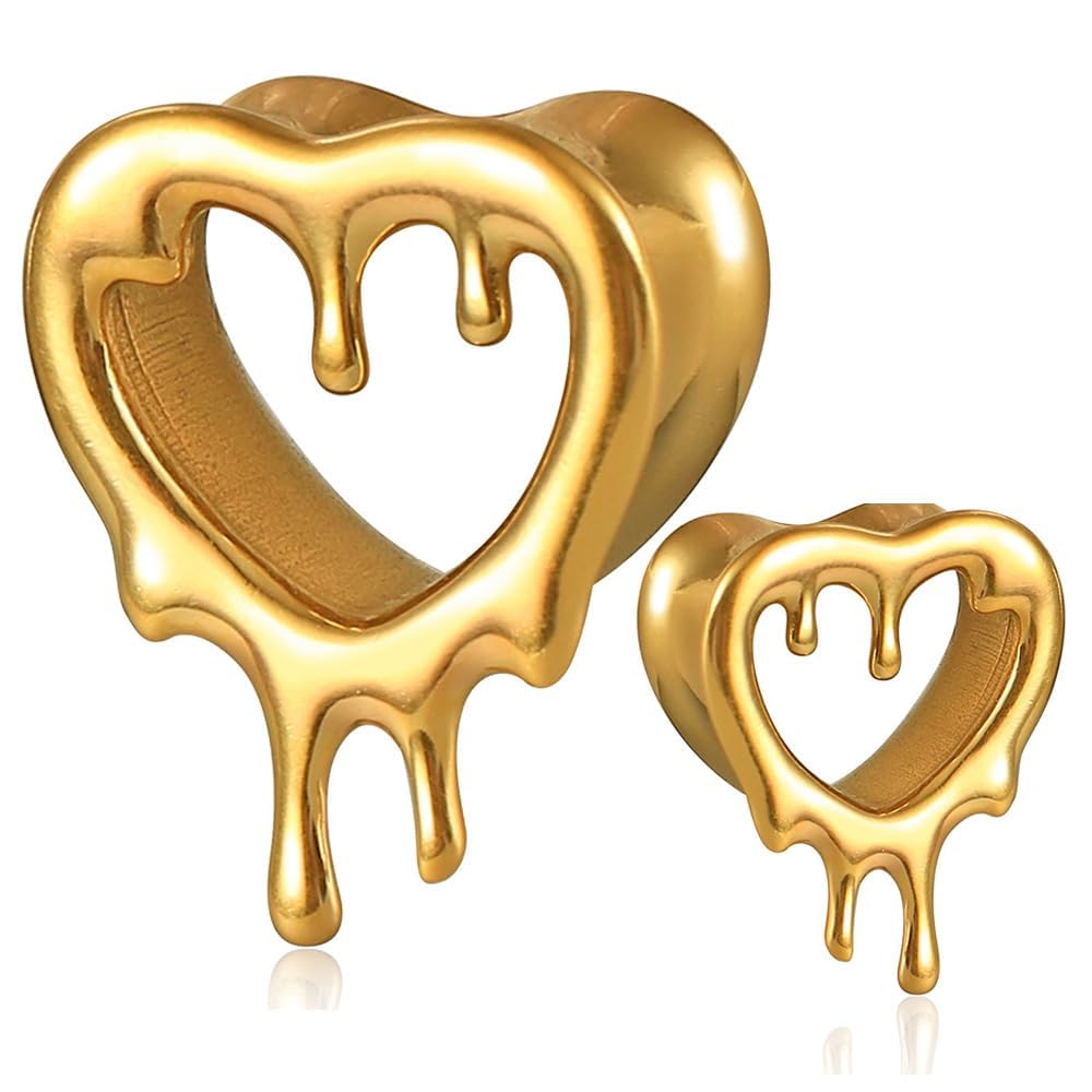 Twolobes 1 Pair Classic Love Teardrop for Stretched Ears Hypoallergenic 316 Stainless Steel Ear cuff Tunnels plugs 00G 8mm-16mm(0G-5/8'') Body