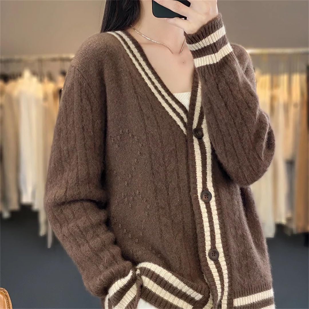 Vogrtcc Damen Woll-Cardigan Strick Langarm Pullover Lose Kaschmir Top