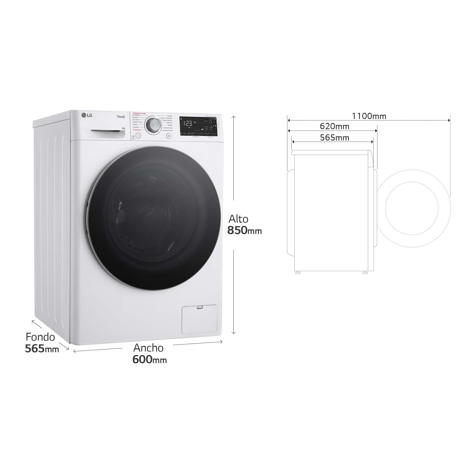 LG F4WR5509A1W - Lavadora Inteligente, 9Kg, 1400rpm, Carga Frontal, AI Direct Drive, TurboWash 360º, Autodosificador, Clasificación A, Serie 500, Blanco