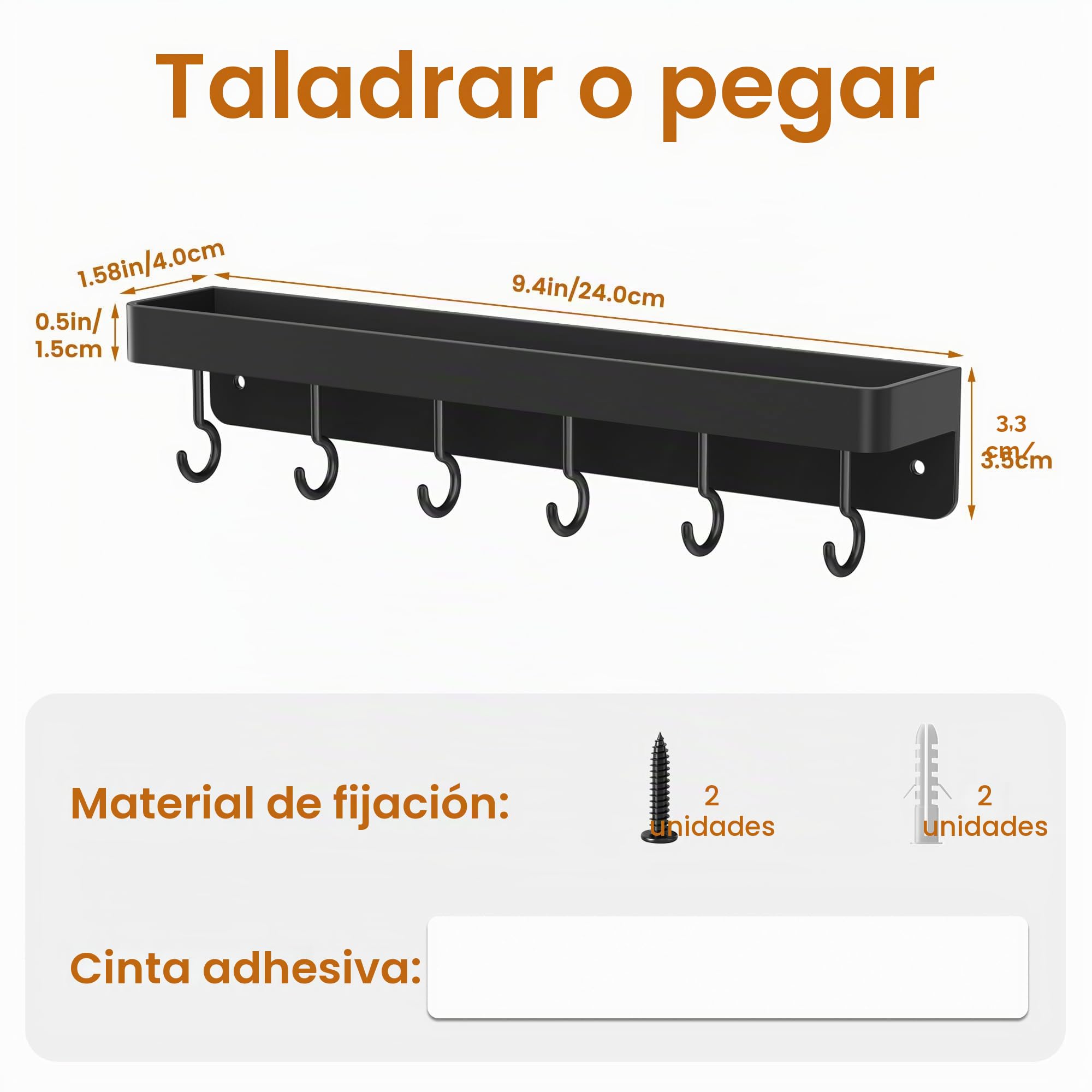 niffgaff Soporte para Llaves de Pared Negro Autoadhesivo, 6 Ganchos para Llaves Montados en la Pared, Percheros para Llaves de Pared Sin Taladro para Salón, Cocina, Oficina