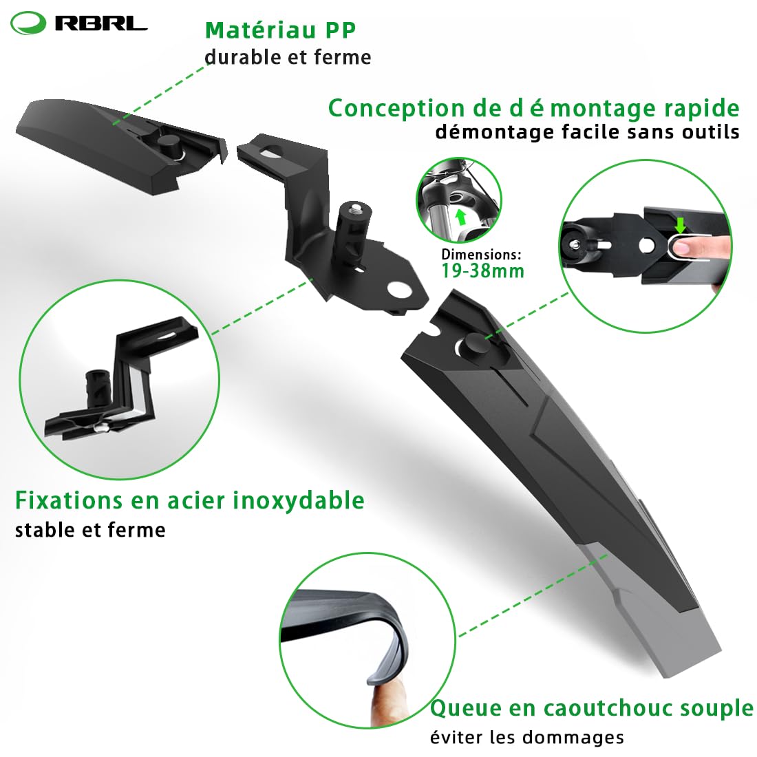 RBRL Ensemble de Garde-Boue de vélo [24-29 Pouces], Garde-Boue VTT, Garde-Boue de vélo Universel, Garde-Boue VTT (pour Protéger Contre Les éclaboussures d'eau et la saleté