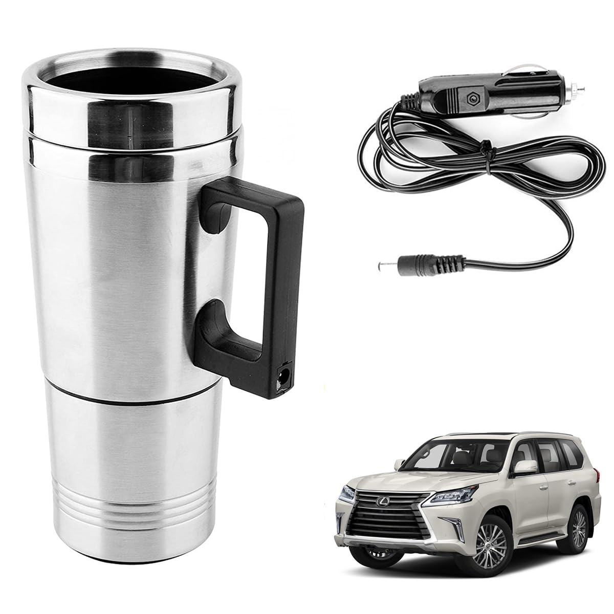 Oshotto 12V Stainless Steel Car Heating Kettle/Mug, Travel Friendly electric Tea/Coffee maker Compatible with Lexus LX 570 (300ml)-image-13