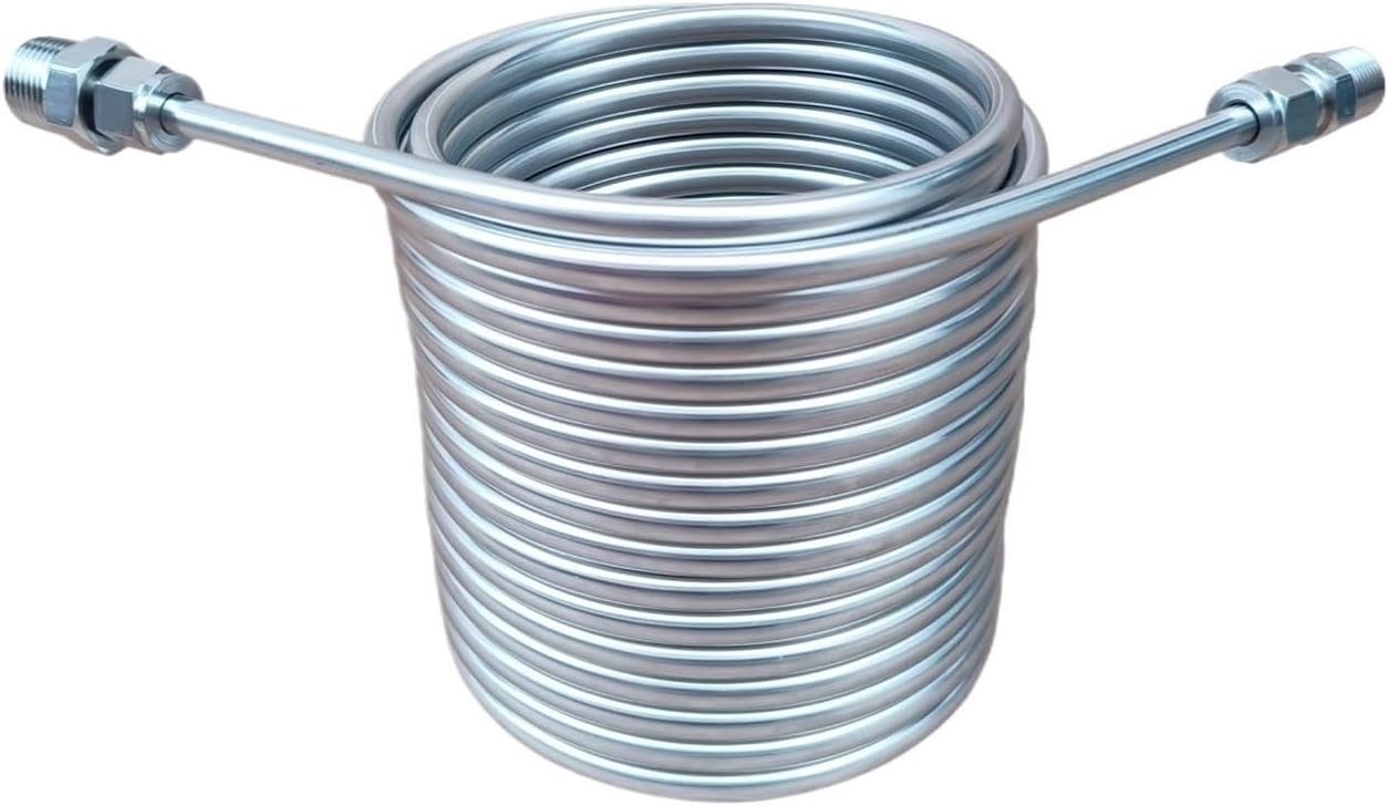 Double Layer Beer Water Wort Chiller, 14m Length Stainless Steel Cooling Coil 3/8 "and 1/2" Connector homebrew chiller