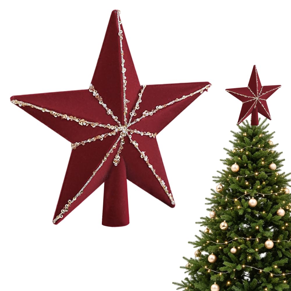 Christmas Tree Topper Star, 7.87Inch Glitter Treetop Ornament for Holiday