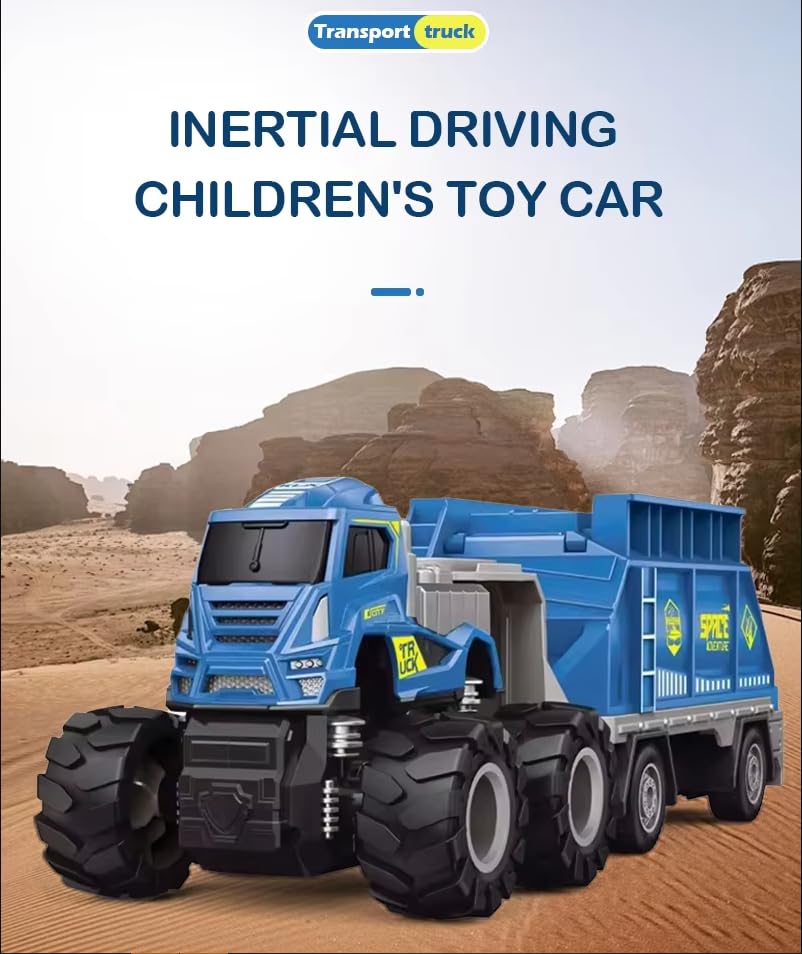 Image of Friction Powered Space Transport Truck Toy for Kids Boys 1:43 Die cast Alloy Model Miniature Trailer Pull Back Vehicle (Pack of 1, Multicolor)