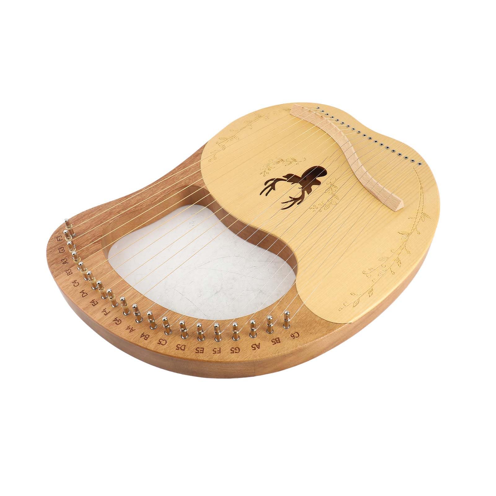 Arpa de Lira de 19 cuerdas instrumento de cuerda de caja de resonancia de madera portátil con llave para afinar y púas para niños adultos principiantes (Naturelle)