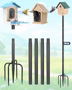 Smart Bird Feeder Pole Stand, 93 Inch Bird House Pole for Outdoors Heavy Duty Adjustable Mounting Pole for Smart Bird Feeder with 1 Inch Dia Bird Feeder Post Weather Station, Black
