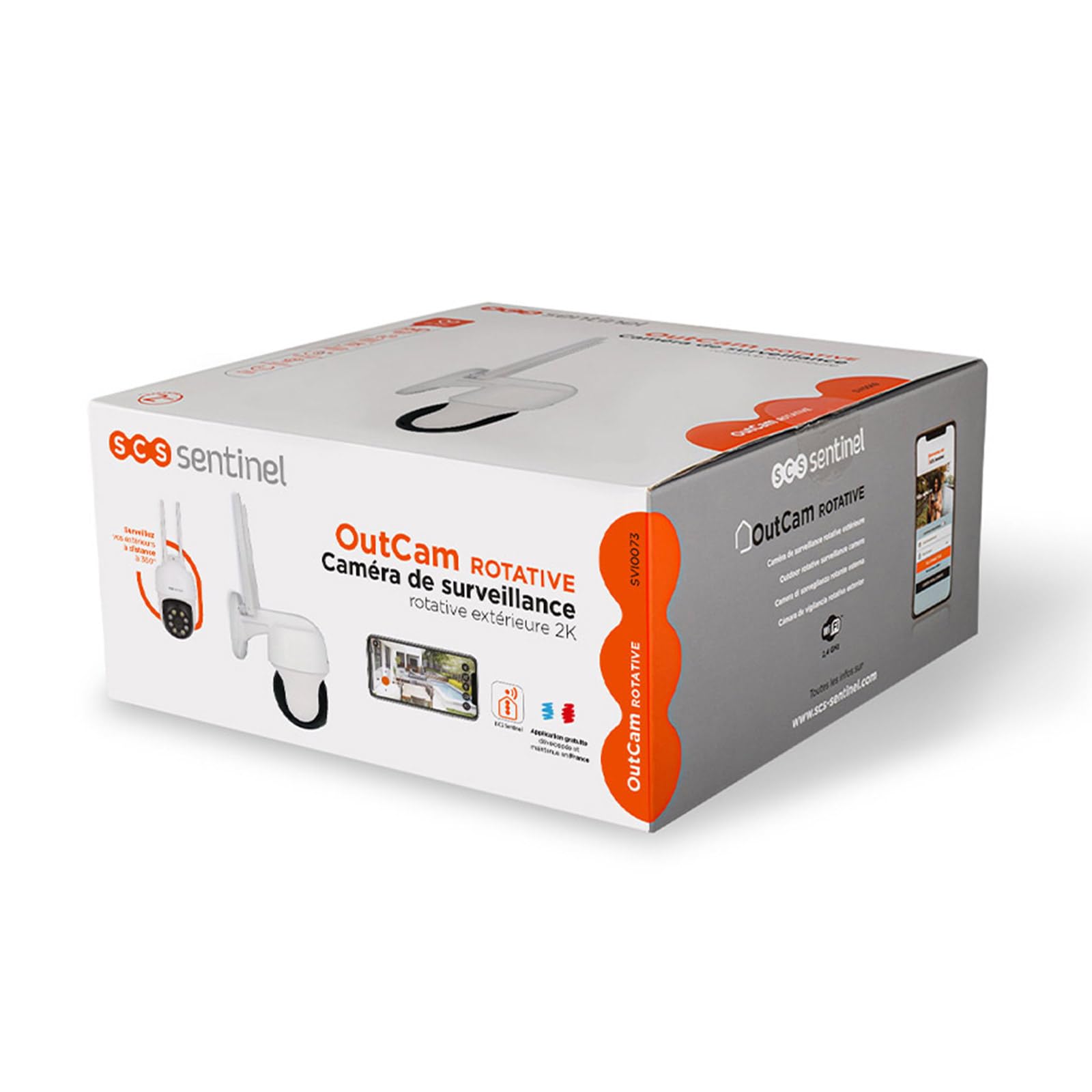 SCS Sentinel OutCam Rotative – Caméra Surveillance Extérieure Connectée 2K – Rotation 360° – Vision Nocturne – Détection de Mouvement – Interphonie Bidirectionnelle – IP65 – SVI0073