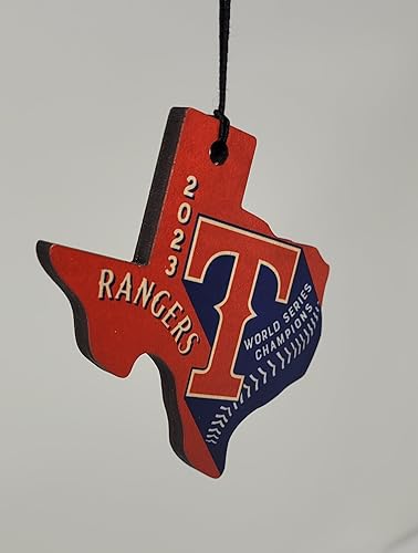 Miniatura 2 de Adorno de madera roja de los Rangers Campeones de la Serie Mundial de Béisbol 2023 con forma de Texas