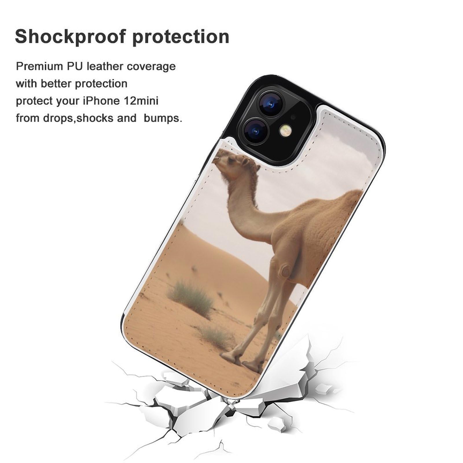 Fundas tipo cartera para iPhone 12 Mini, diseño de camello y arena del desierto, funda de piel con ranuras para tarjetas