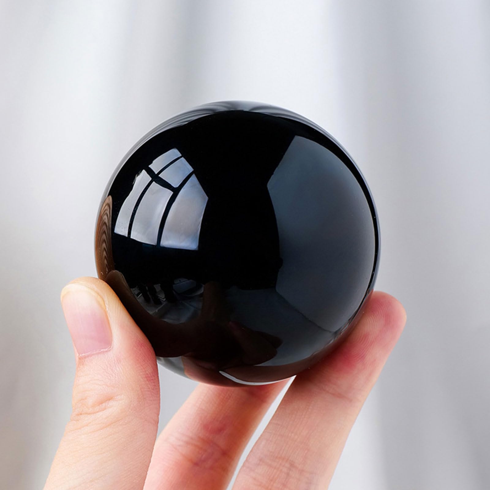 DQFOCPHHAA Obsidian Sphere Black Crystal Ball Crystal Divnation Sphere with Wooden Stand for, Home Décor, Fortune Teller Ball, Feng Shui,12cm