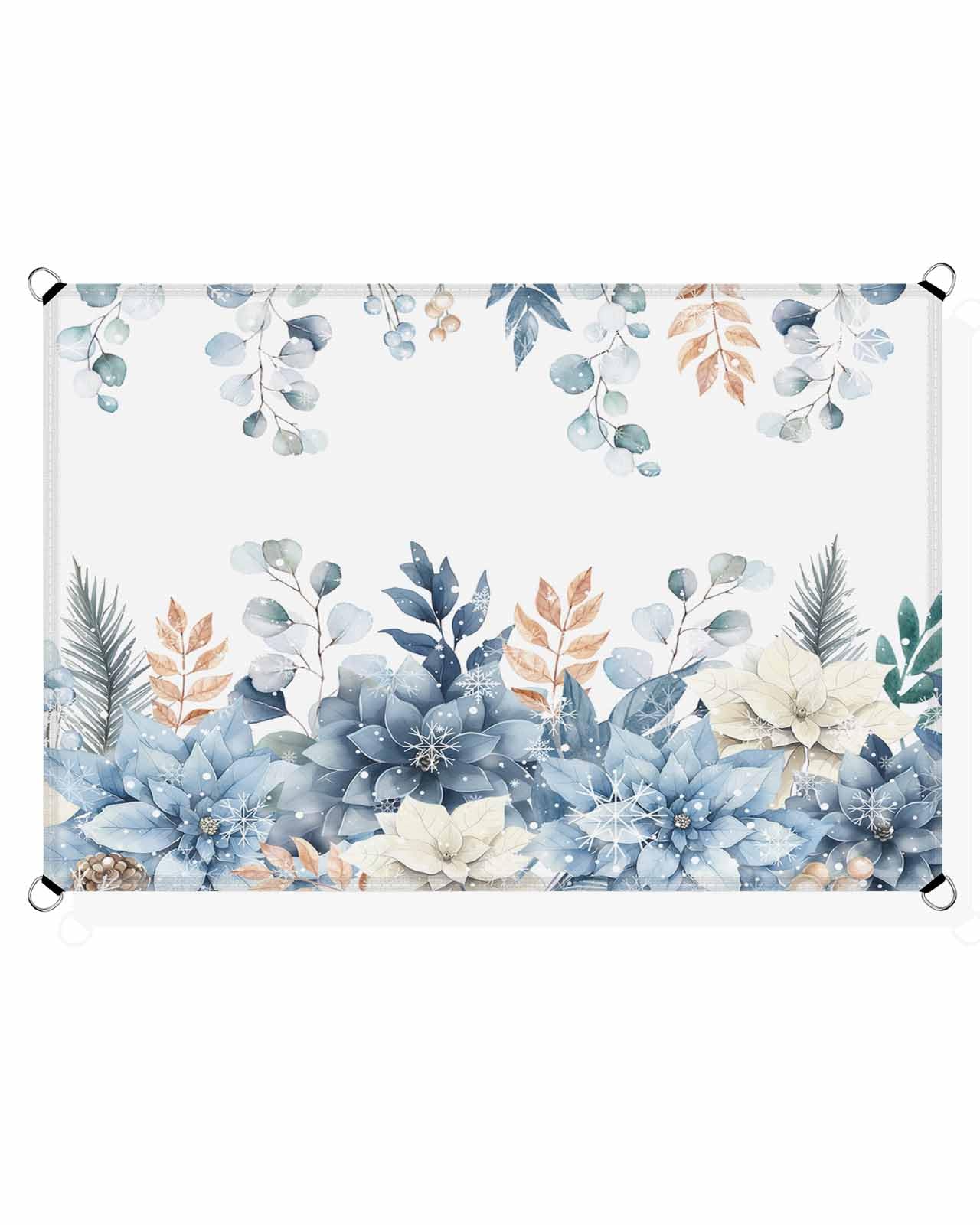 Christmas Sun Shade Sail Waterproof Rectangle, UV Block Sail Shade Canopy Awning Outdoor Privacy Shade Cover for Patio Pergola Deck Backyard 8'x10' Blue Eucalyptus Leaves Flower Winter Snowflake