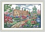 Joy Sunday Cross Stitch Kits, Country Cabin Pattern Cross-Stitch Stamped kit,Embroidery Set 11CT 22''x15''