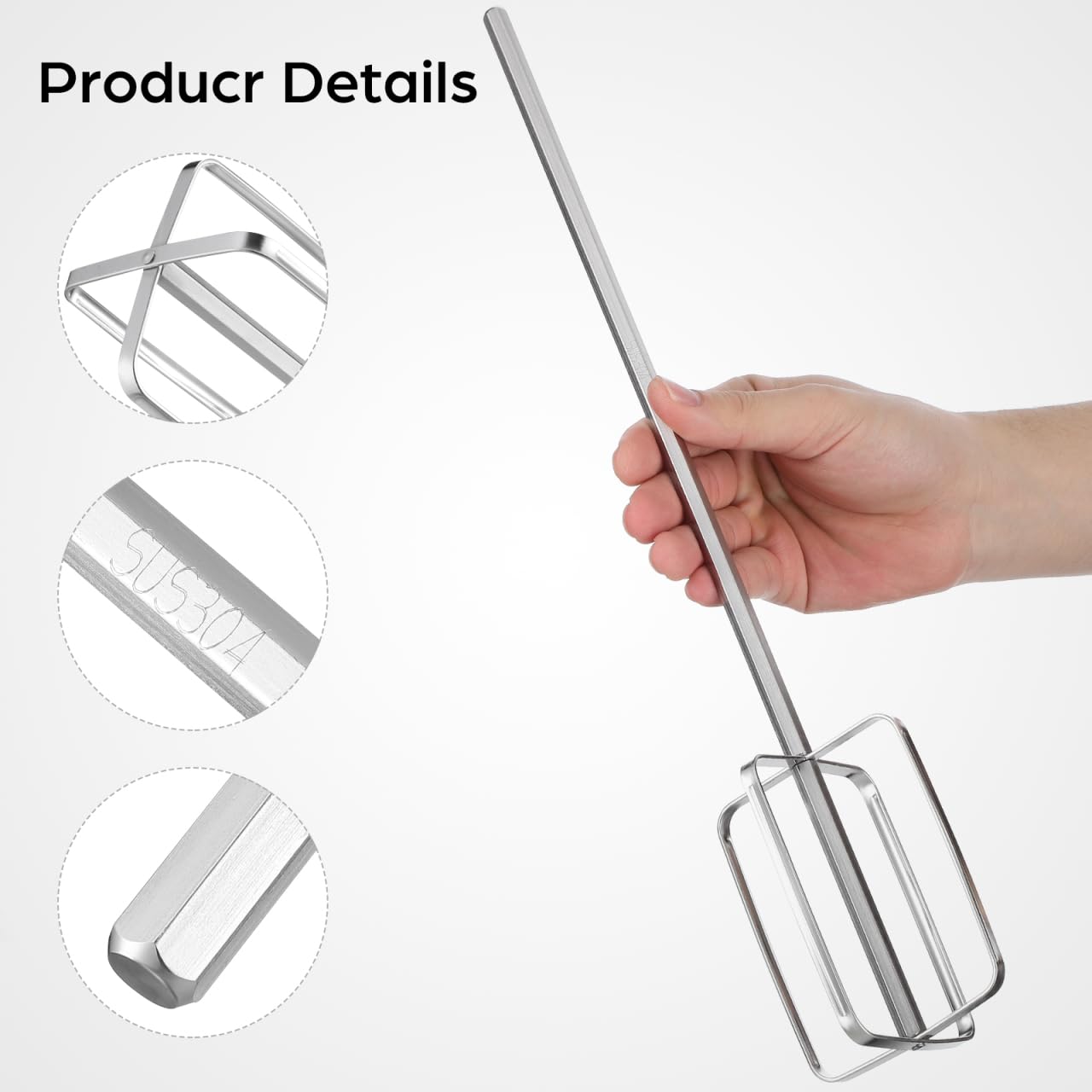 DOITOOL Frusta da cucina in acciaio inox, per trapano e carne, per mescolare carne, salse e paste, robusto agitatore a mano con manico ergonomico
