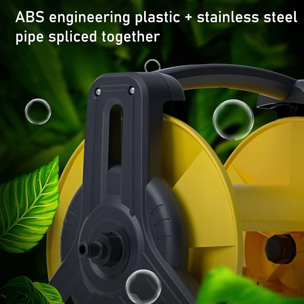 Garden Hose Reel Cart with Hose,Outdoor Portable Car Wash High-Pressure Water Gun Hose Storage Rack, Garden Hose Reel Car, Household Storage Tools (Color : Yellow, Size : +DN15 25m Pipe)