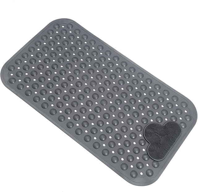 Baignoire Tapis de douche Tapis de bain Non-dérapant Tapis de baignoire avec ventouses Tapis de bains pour baignoire 28" X 16" Lavable en machine (Gray)