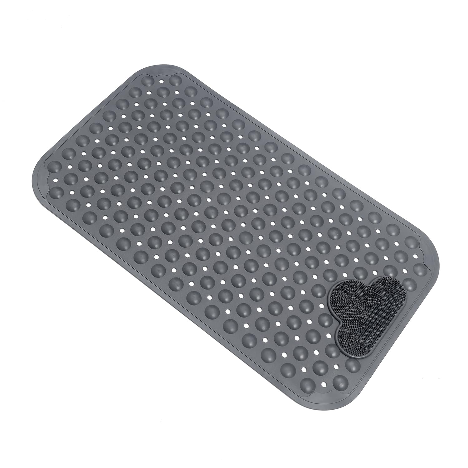 Alfombrilla de ducha antideslizante gris de 28x16 pulgadas para bañera con ventosas