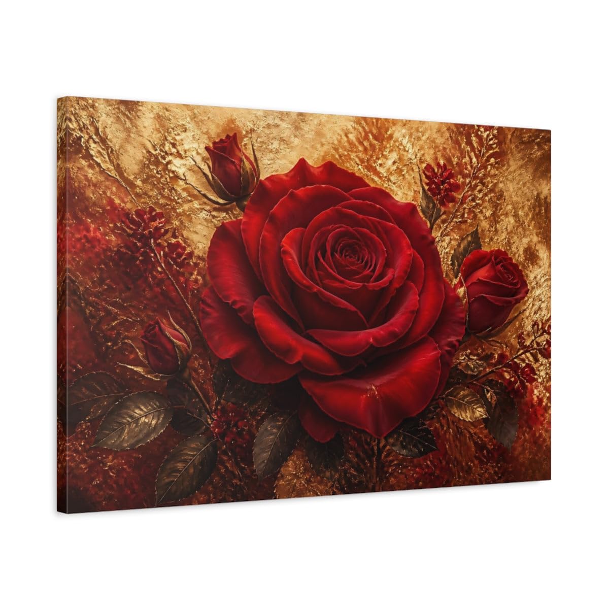 Velvet Crimson Rose Canvas Print – Living Room, Above Console Table 30×20 inch (75×50 cm) - Horizontal / 1.25 inch (3 cm)