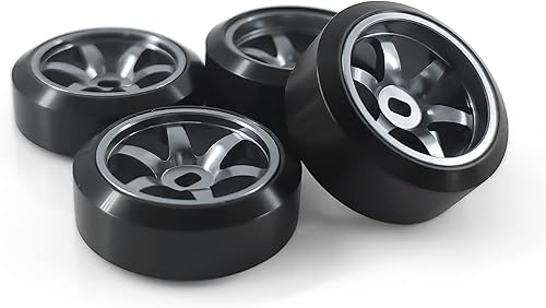 Miniatura 4 de Llantas de rueda de 6 radios y neumáticos de deriva de coche RC para 128 RC Hobby modelo, 2 N+2* W 4 llantas de aleación de aluminio de 0.787 in