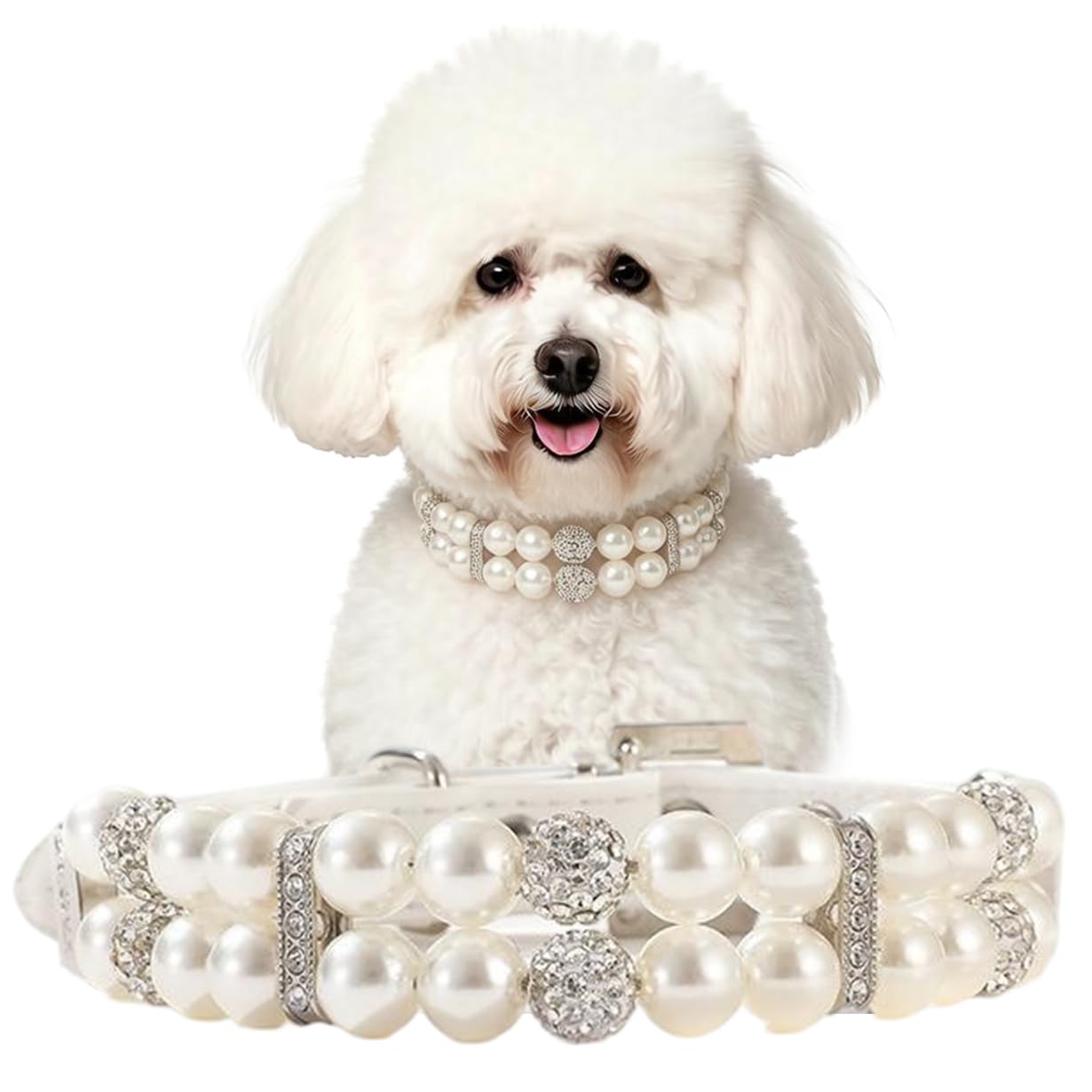 Pearl Dog Collar For Small Dogs, Cute Pu Leather Beaded Cat Necklace With Rhinestone Diamond For Puppy Small Medium Dogs Wedding & Birthday Party