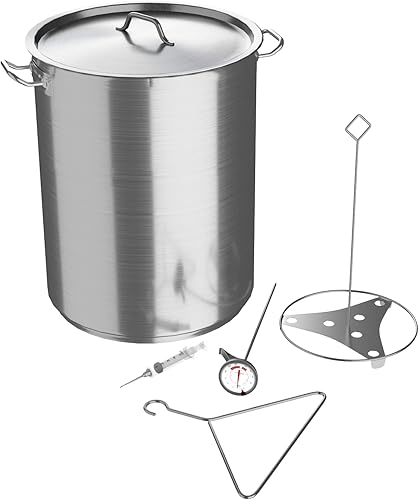 Olla de aluminio para freír pavo de 30 cuartos de galón con tapa y accesorios