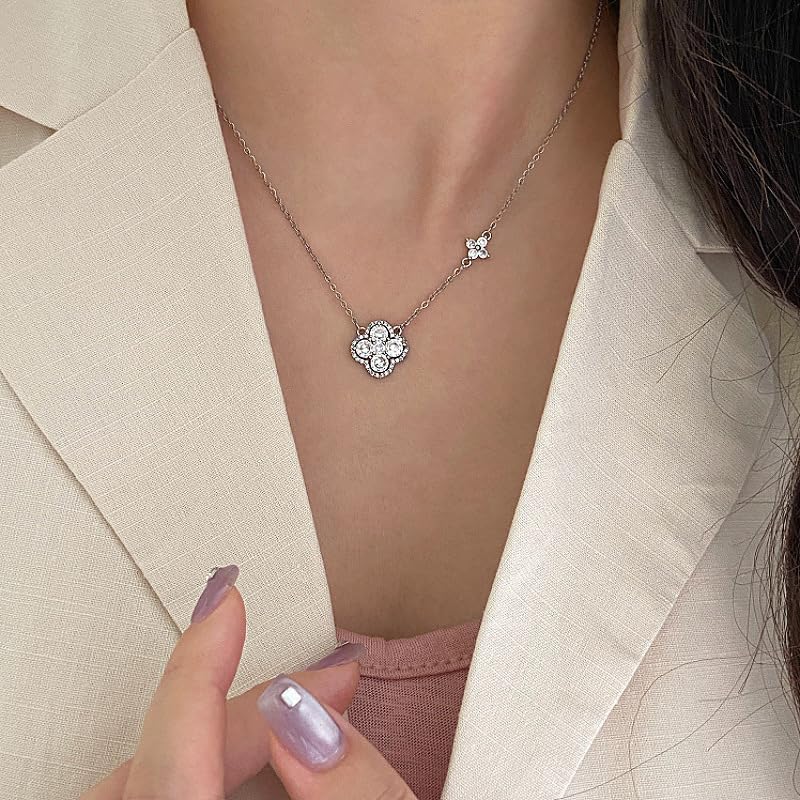 18K Gold Plated Elegant Silver Four-Leaf Clover Necklace – Dainty Cubic Zirconia Pendant with Asymmetrical Star Accent - Image 5