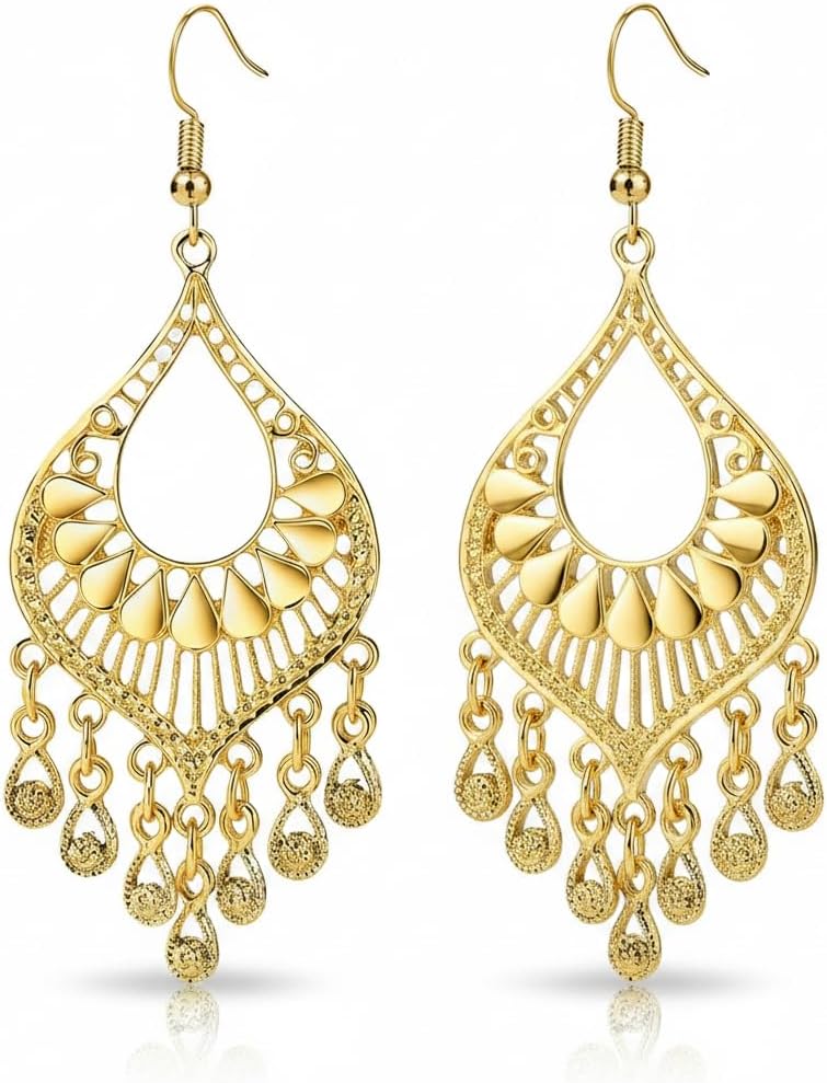 Boho Chandelier Earrings for Women 14K Gold, Silver & Rose Gold Plated Filigree Tassel Earrings Trendy Statement Jewelry