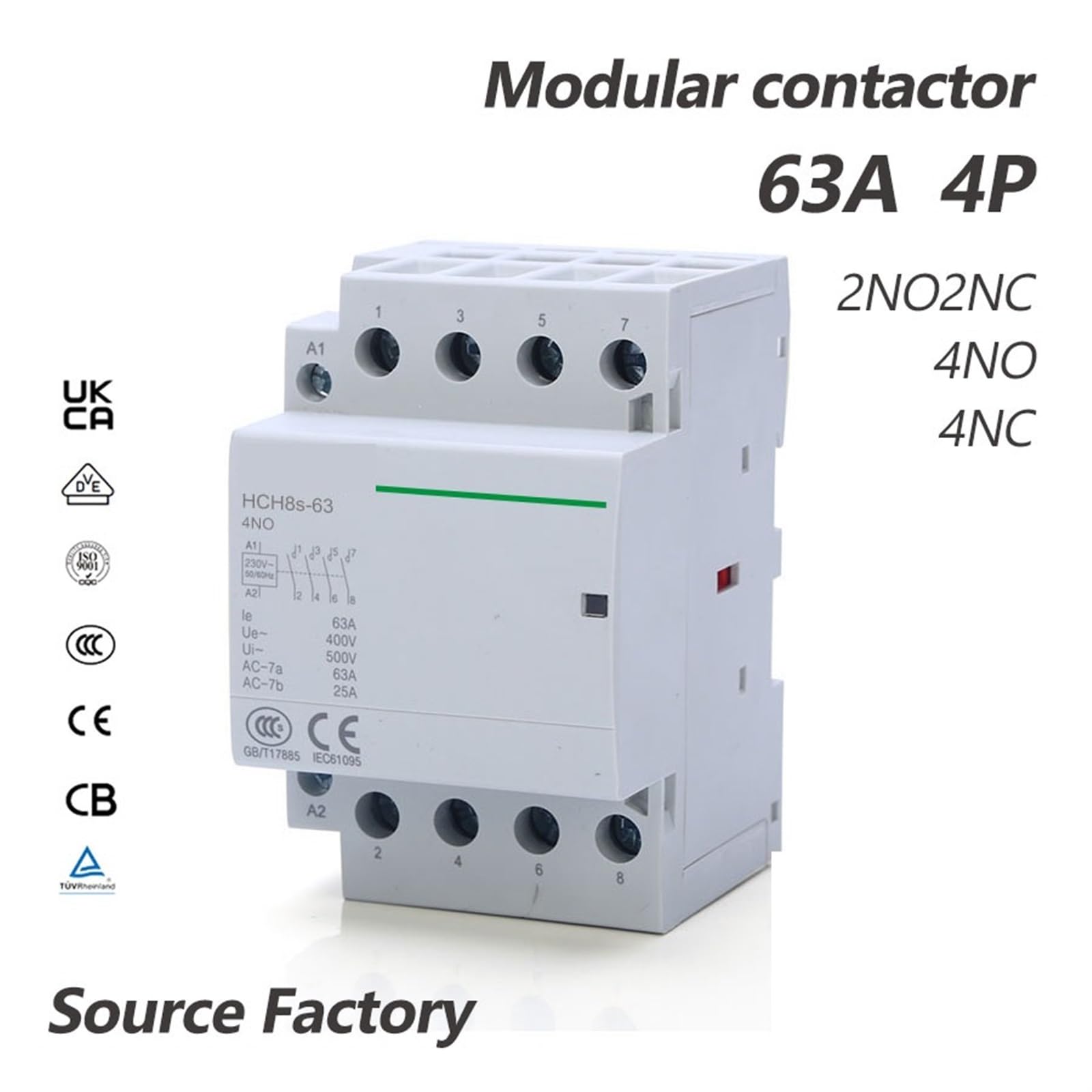 Stycznik modułowy 40 A 100 A 4P 63 A 4 NO NC 2 NO 220 V 110 24 automatyczna szyna domowa typ szyny DIN ICT 50/60 Hz (4P 40A 4NO AC230V)