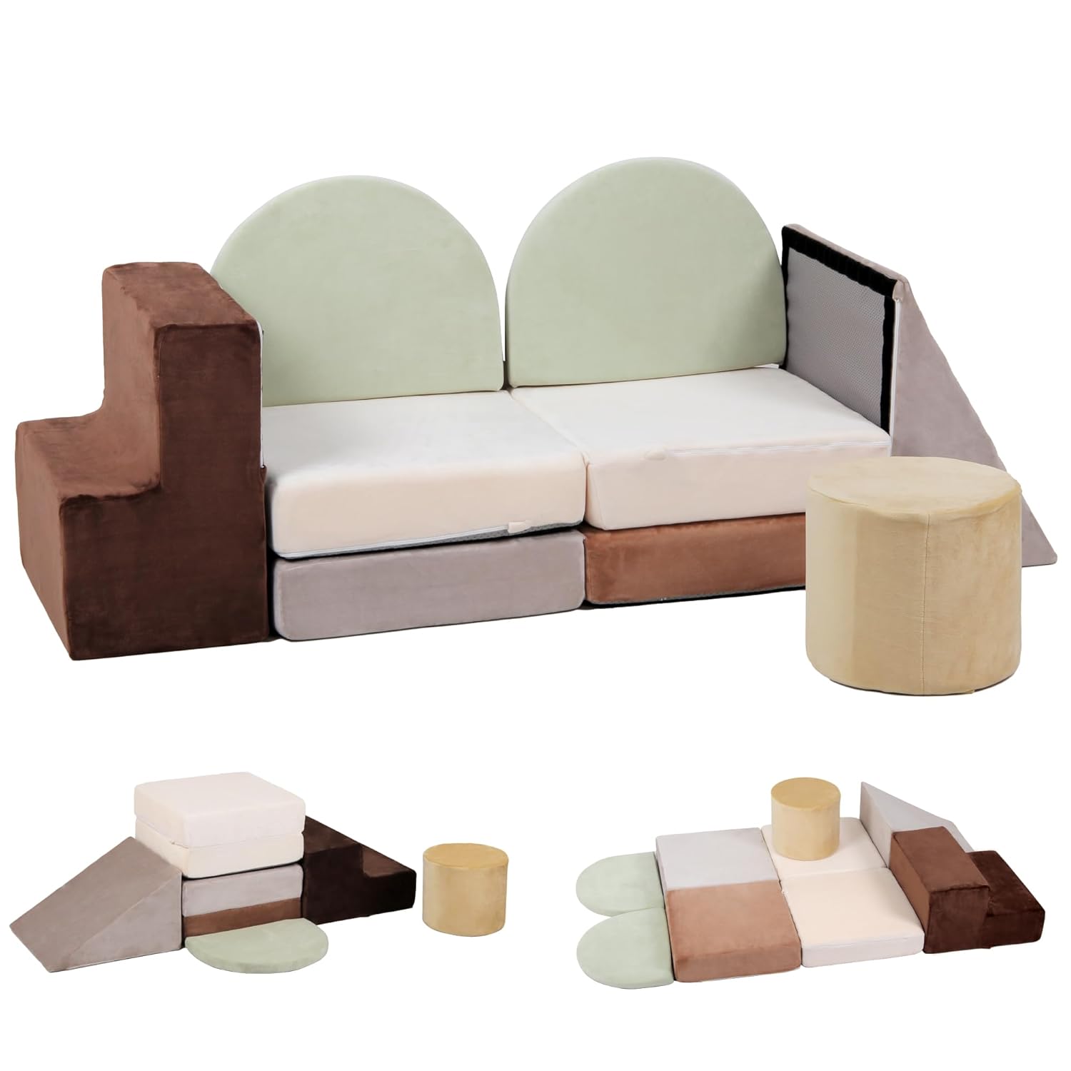 BanaSuper 7-Piece Foldable Foam Climbing Blocks for Toddlers, Convertible Playset with Extra-Large Crawling Area, Kids Indoor Soft Play Gym for Active Play, Builds into Sofa & Play Couch Shape