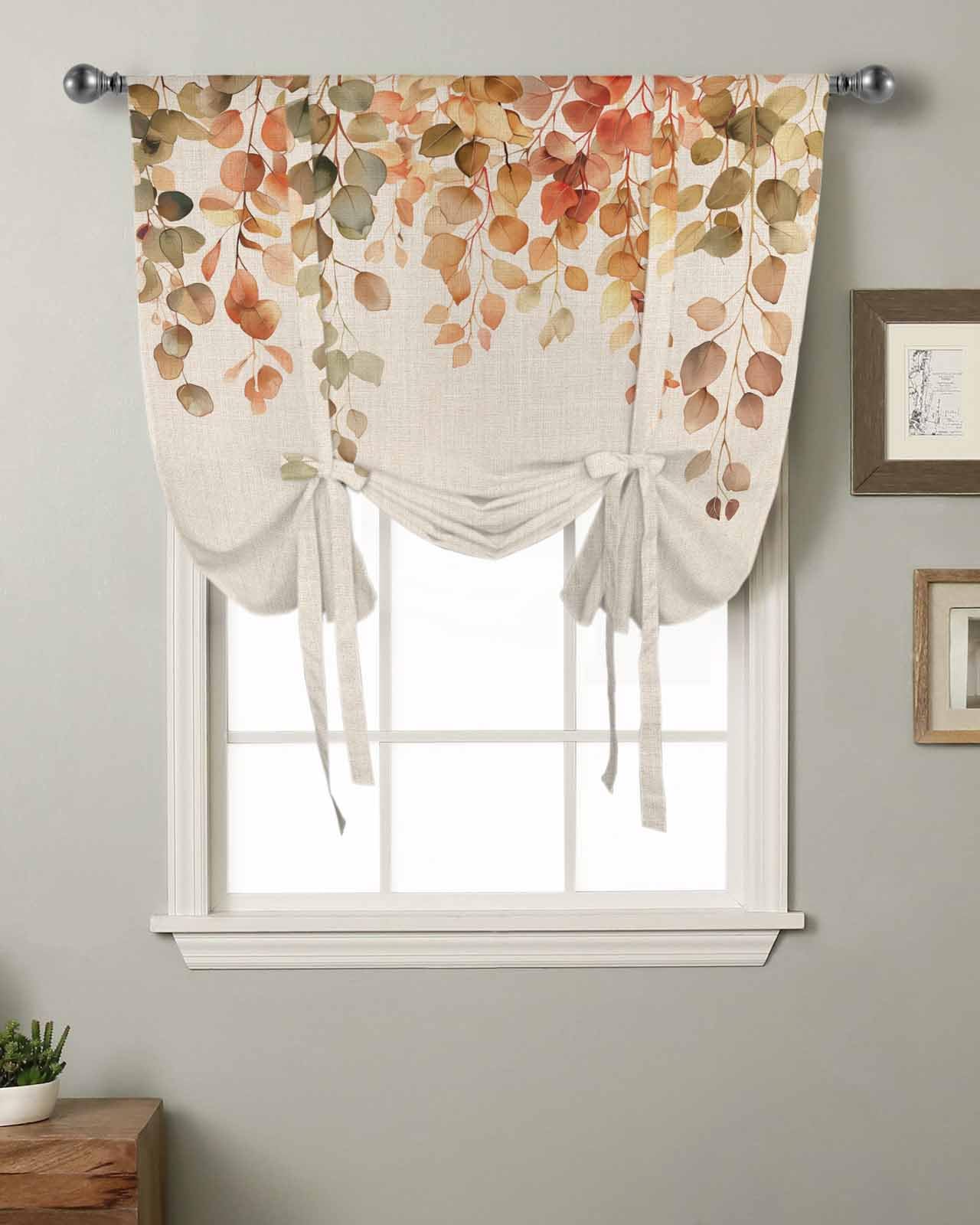 ARTSHOWING Fall Tie Up Curtains for Windows 45 Inch Length Balloon Curtains Kitchen Adjustable Balloon Window Shade Autumn Watercolor Vintage Leaf Beige Tie Up Valance Bathroom Curtain Window 52