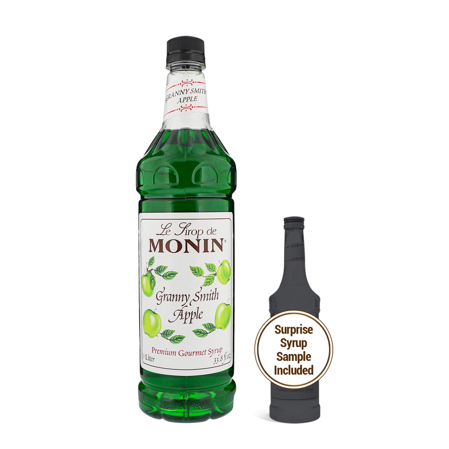 Monin - Granny Smith Apple Syrup (1 Liter) Great for Cocktails and Lemonades, Gluten-Free, Non-GMO (1 Liter + 50ml Sample)