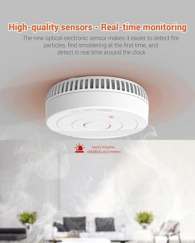 Miniatura 3 de Paquete de 9 detectores de humo, alarma de incendios alimentada por batería, alarma de humo con tecnología fotoeléctrica avanzada, detectores de