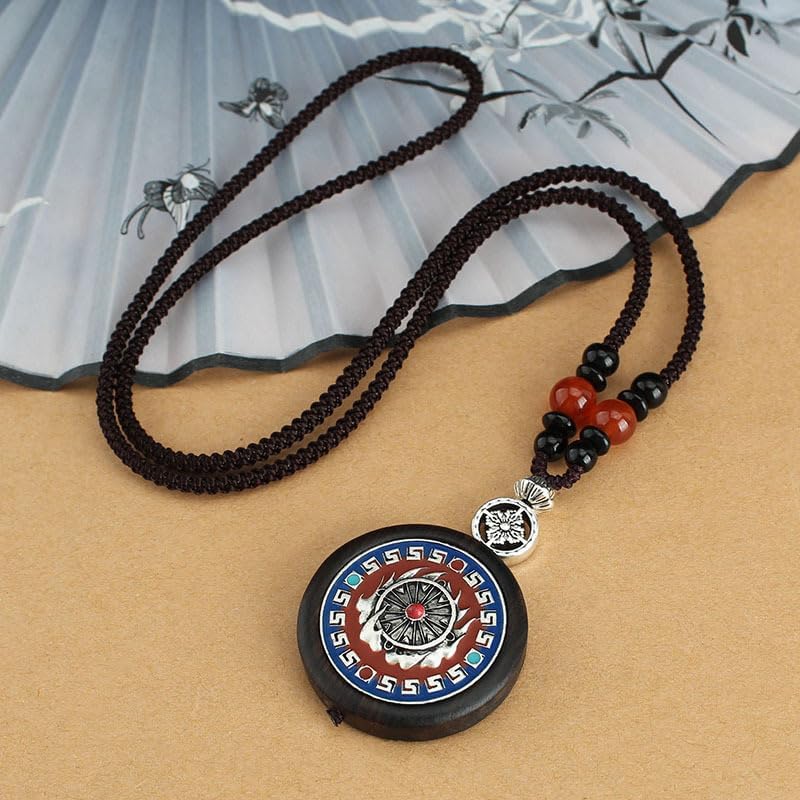 Mascot pendant Men's and Women's Wear Accessories 手工黑檀木唐卡长款毛衣链尼泊尔平安佛牌项链坠简约复古棉麻配饰 1Pcs(尼泊尔财宝象 1Pcs(黑檀木）项链)
