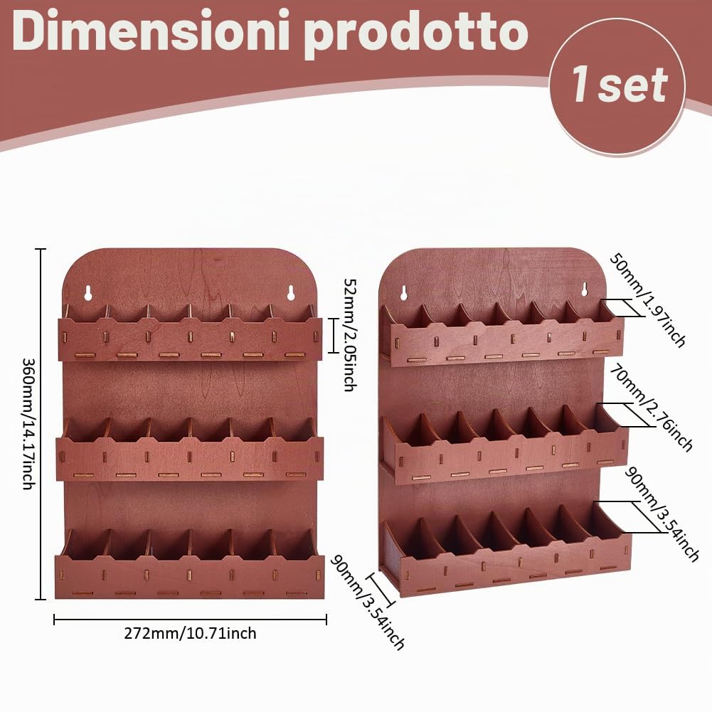 UNICRAFTALE Porta bustine da tè a 3 ripiani, in legno, marrone, verticale, organizer da parete, contenitore per tè, supporto per armadio, piano di lavoro, 27,2 x 9 x 36 cm