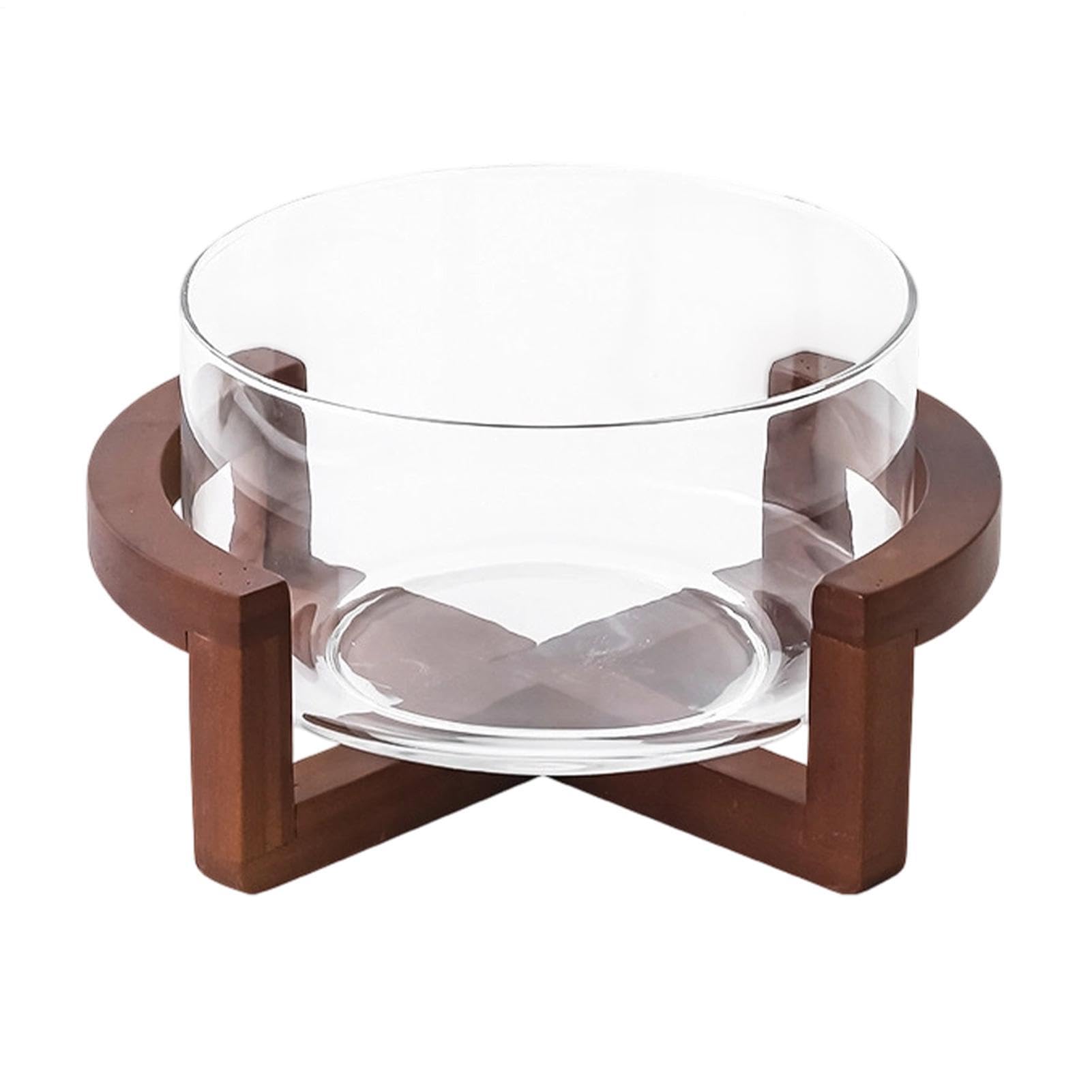 Verre Saladier avec Socle en Bois 1800 ml Pièce Maîtresse de Table | Saladier Clair pour Salade Trifle Pour Dîner, Réunions Familiales, Fêtes, Pâtes, Fruits, Légumes, Desserts