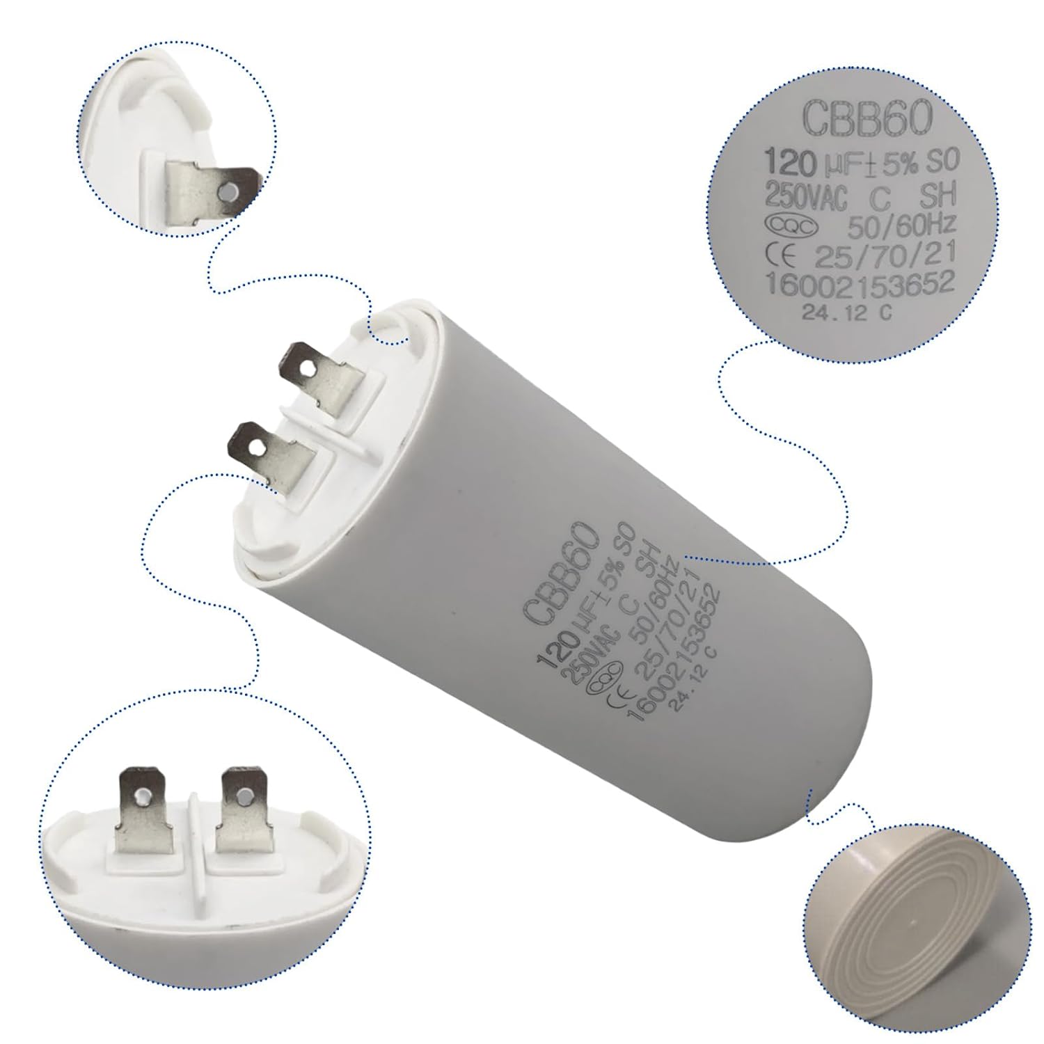 120uF 120MFD 250VAC CBB60 Motor Running Capacitor Compatible with Ryobi Electric Pressure Washer Ry142300 120MFD 120 uF MFD 250V AC 250 VAC.