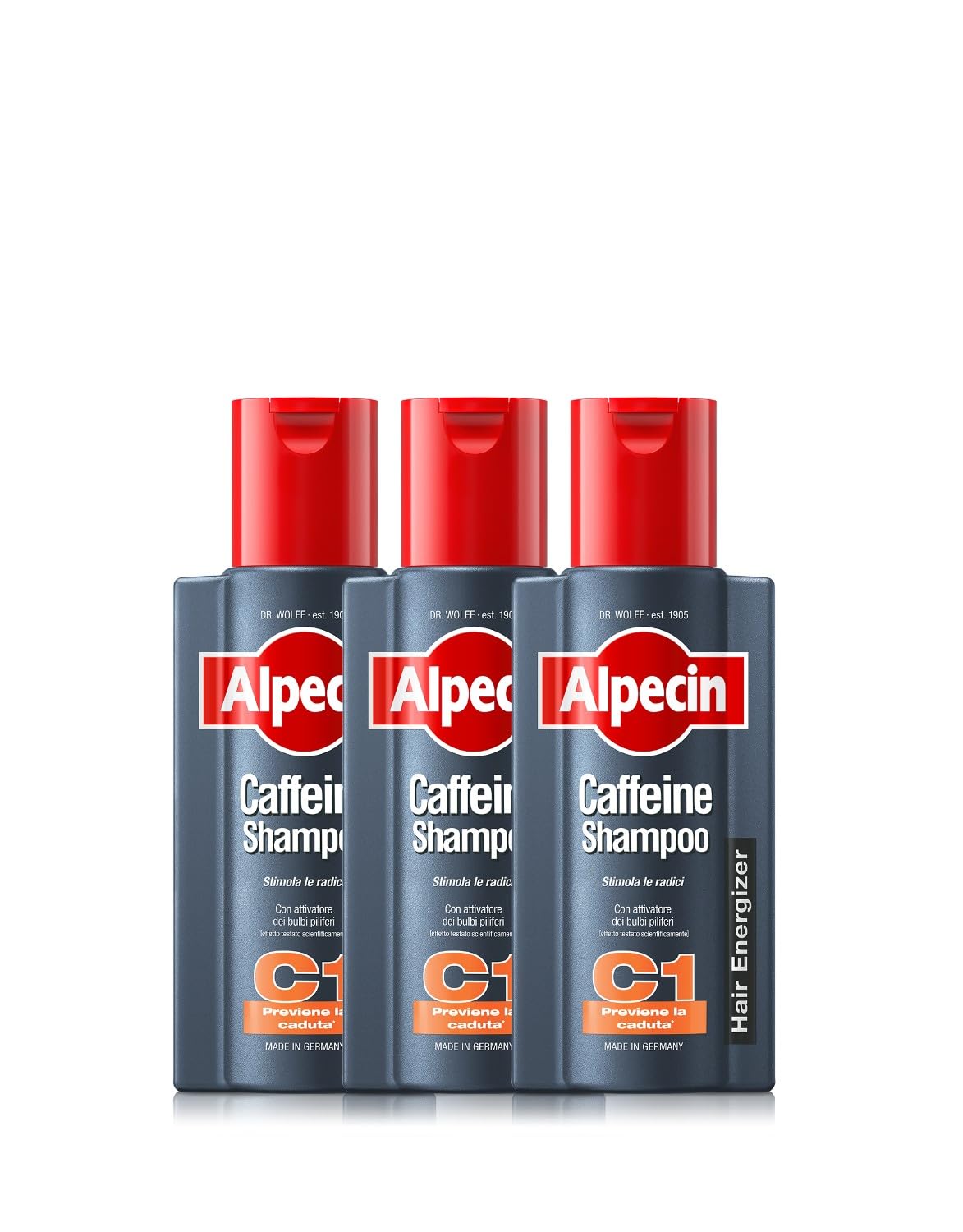 Alpecin Caffeine Shampoo C1 3x 375 ml | Efficace shampoo anticaduta alla caffeina | Rinforzante per uomini con capelli sottili e radi | Cura quotidiana del cuoio capelluto | Per capelli forti