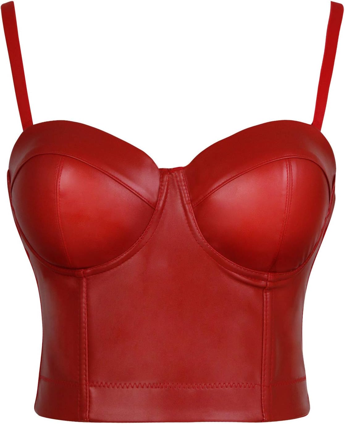 Charmian Women's Spaghetti Straps PU Leather Bustier Crop Top