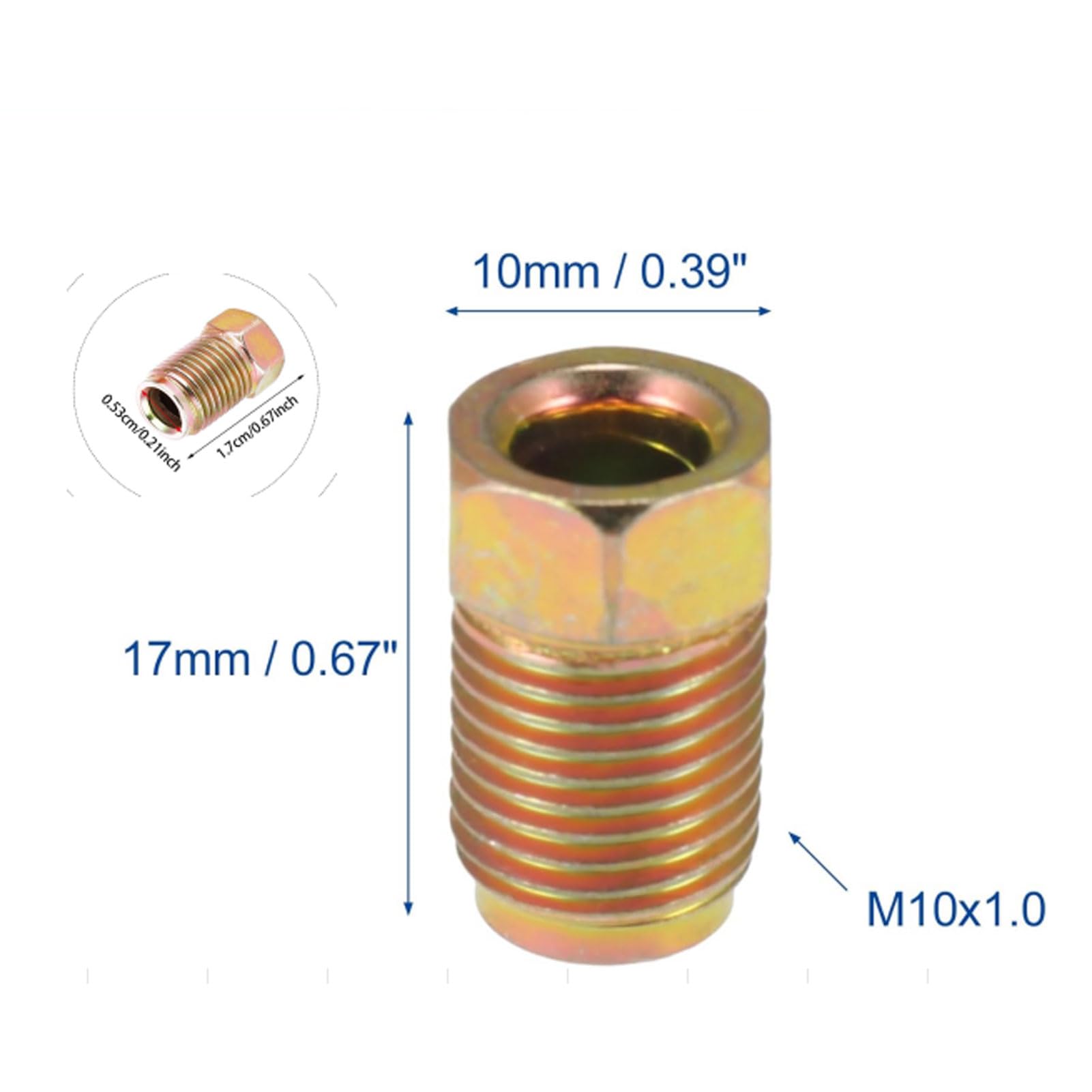 Assortiment de Raccords de Ligne de Frein, 20 PCS M10 X 1 Mm Flare Inversée Métrique pour Tube de 3/16 Pouces, Métal Robuste, 3/8 Fils, Voitures, VUS, VTT, Camions, Brillant, 17