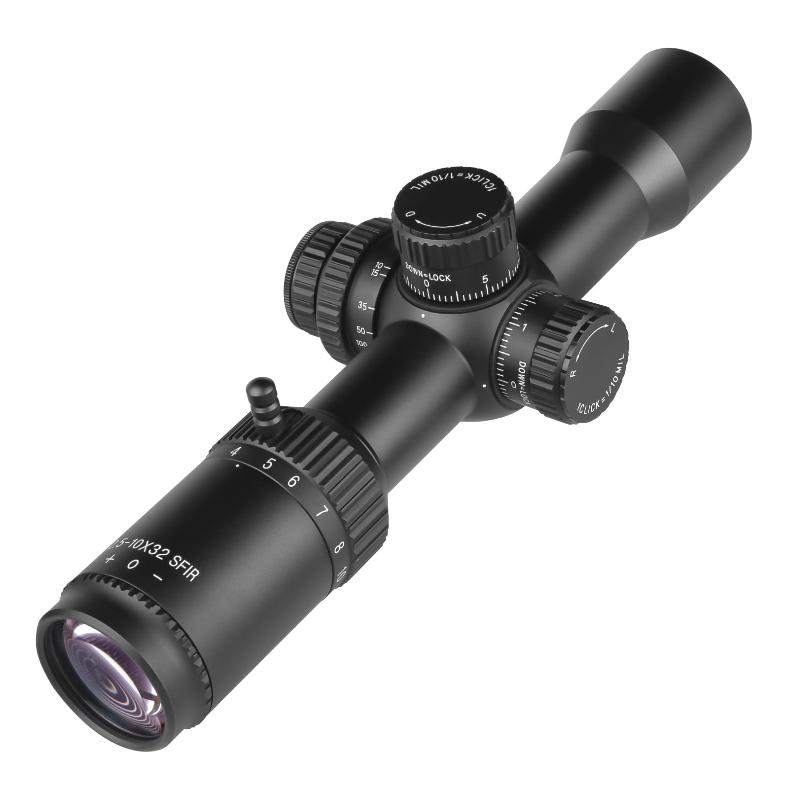 SPINA OPTICS Lunette de visée 2.5-10x32 SFP Lunette Chasse avec éclairage mil Dot Reticle, Tube de 30 mm deuxième Plan Focal avec Support annulaire de 20 mm