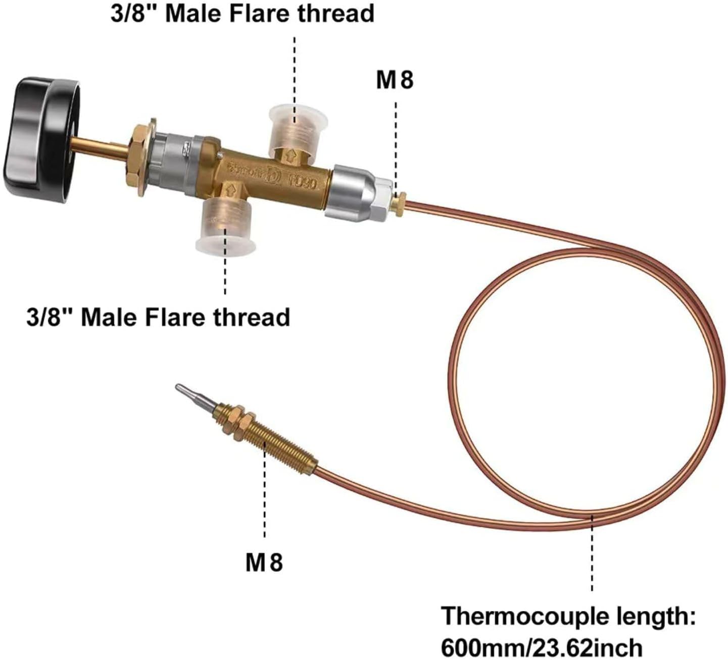 Safety Control Valve Kit LPG Propane Gas Fire Pit Flame Failure Safety Control Valve Kit 3/8" Flare Replace