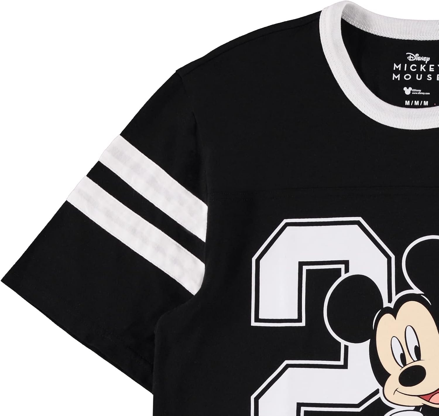 Disney Ladies Mickey & Minnie Mouse Shirt - Classic Mickey & Minnie Mouse Mickey & Minnie Varsity Stripe Sleeve Athletic Tee